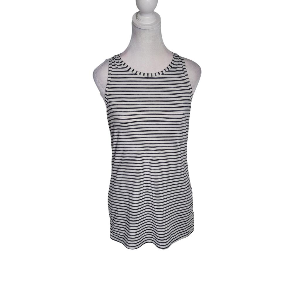 Athleta Size XS High Neck Heather Stripe Chi Tank Black White Racerback Casual